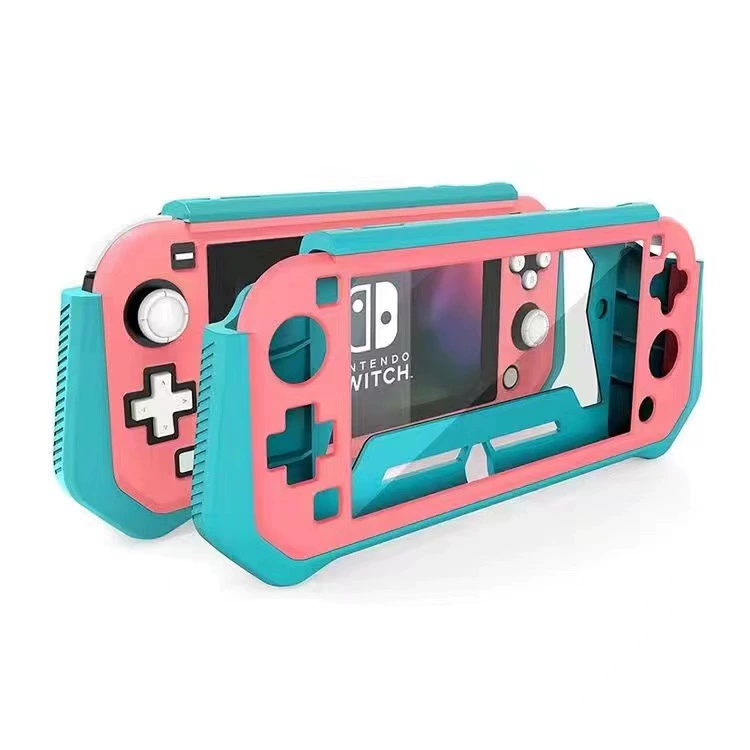 Защитный чехол (Nintendo Switch Lite) TPU резиновая жесткая оболочка, встроенная ручка, Фуксия/Черный/Зелёный