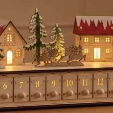 Amazon Wooden Christmas Countdown Calendar Ornament, Light-Up Wooden House Holiday Decoration, Desktop Ornament