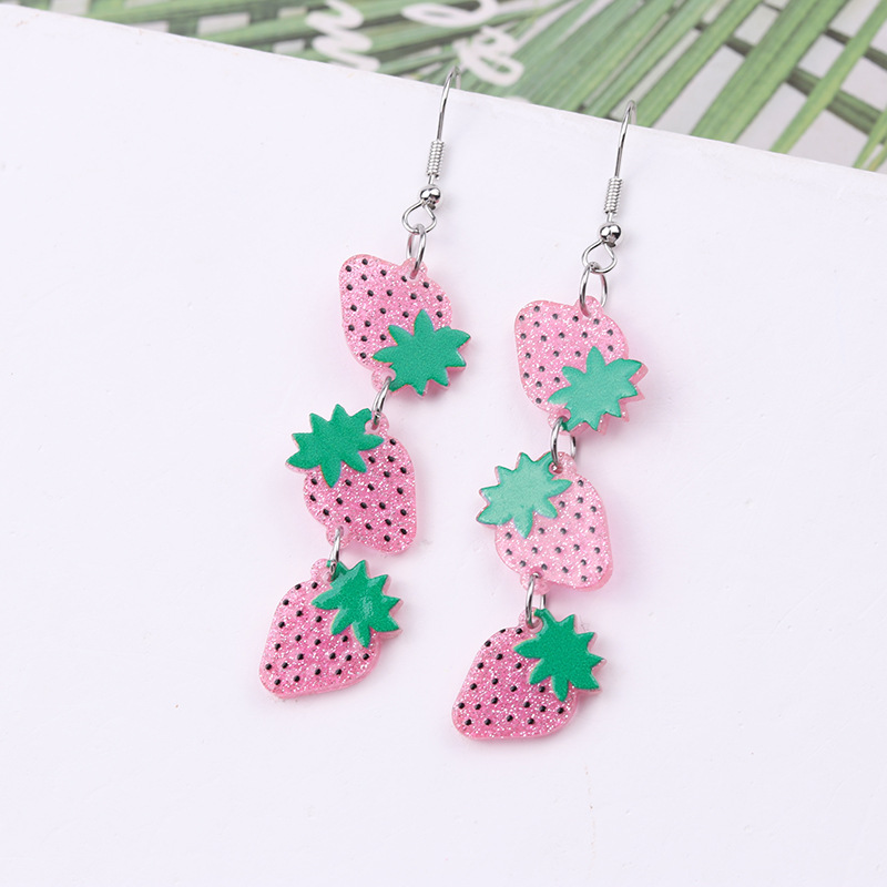 Strawberry Pattern Women's Gender 1 Pair Pastoral Strawberry Arylic Drop Earrings