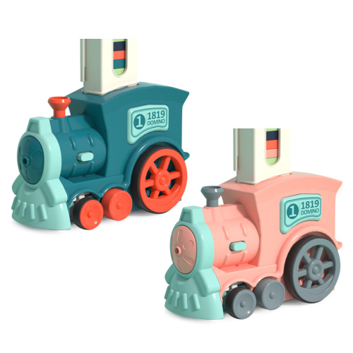 Domino train DIY automatic domino release electric toy car children's Yizhi building blocks