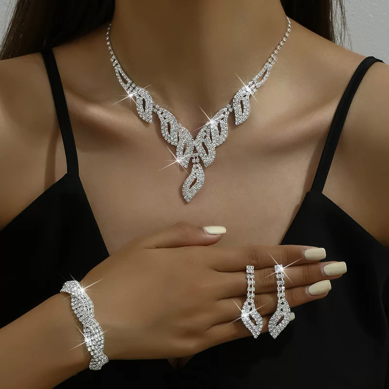 RNAFASHION: набор невесты - ожерелье, серьги, браслет, импорт, бриллианты, белый стиль