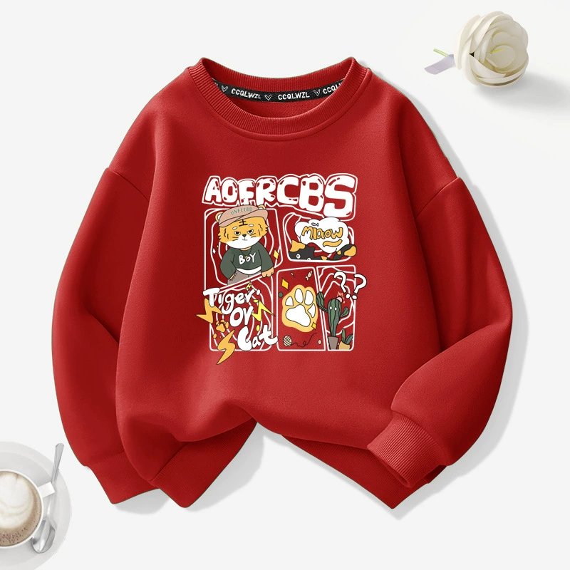 От 3 до 12 лет Детский свитер весна-осень хлопковая футболка с длинными рукавами в западном стиле Толстая флисовая подкладка мультяшная Зимняя мода 2023 Новинка