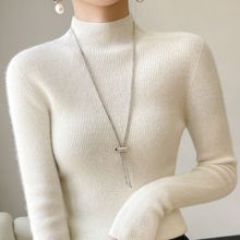 韩版25秋冬新款半高领内搭套头长袖针织衫女士修身打底衫纯色毛衣