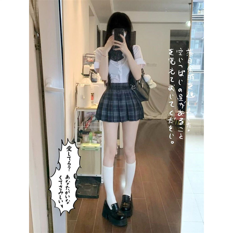 Waist-tight shirt jk uniform genuine carbon gray pleated skirt summer new suit Japanese slim fit sweet and spicy student class clothes