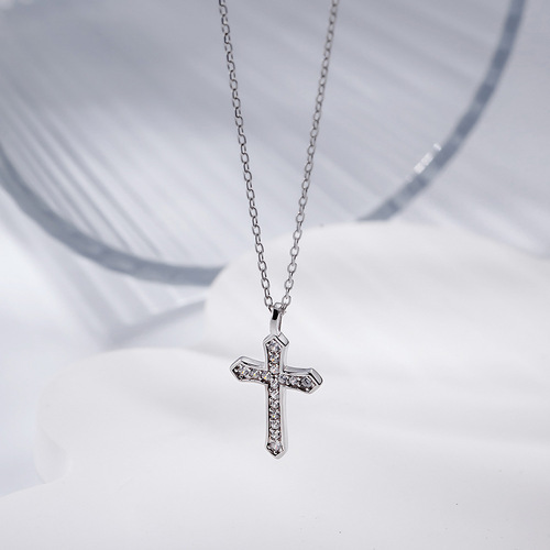 Ins style jewelry s925 sterling silver diamond cross necklace for women with exquisite personality niche design clavicle chain for women
