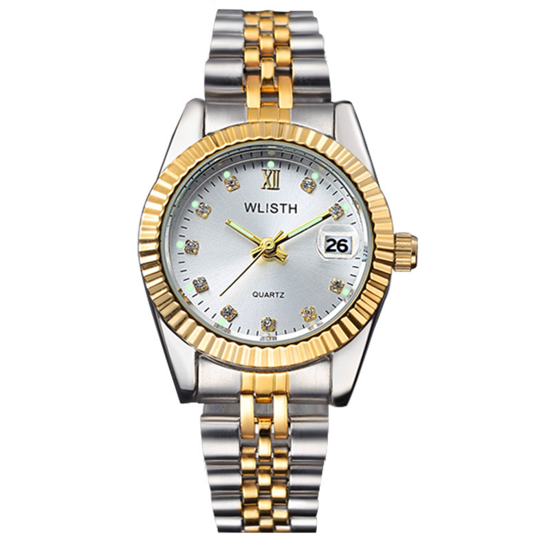 Wlisth Couple Quartz Watch Luminous Waterproof Steel Band Men's and Women's Fashion Diamond Watch Cross-Border Foreign Trade Wholesale