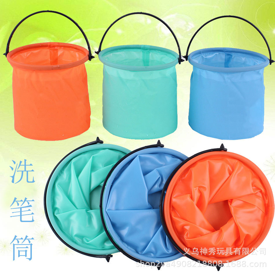 1 pluma portátil contenedor de lavado plegable arte pequeño cubo con compartimento acrílico acuarela gouache cepillo de pintura pluma Cubo de lavado