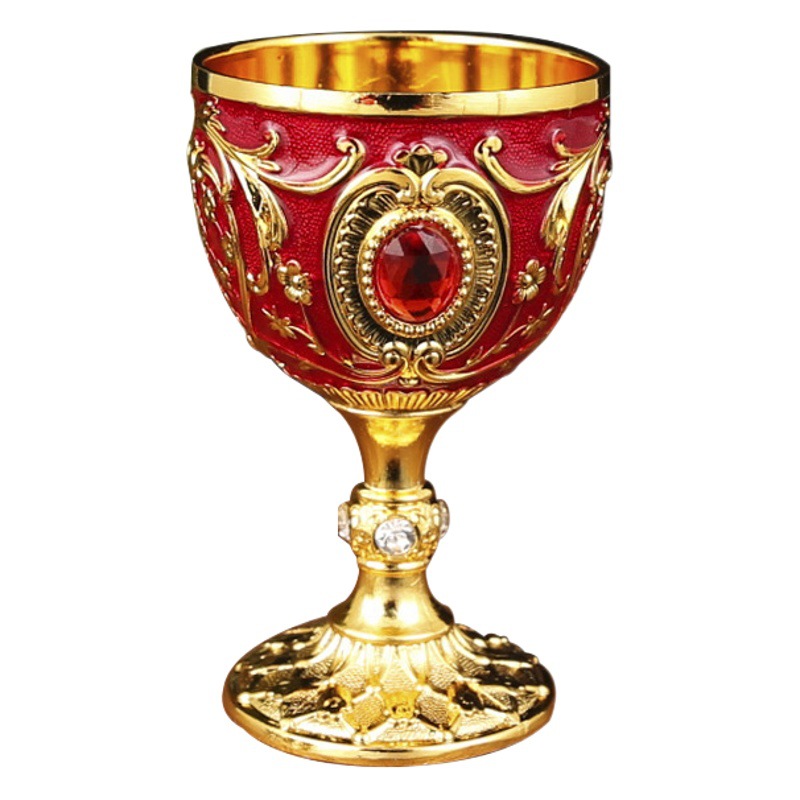 De estilo europeo de gama alta de metal pequeña copa de vino 30ml de vino blanco creativo hogar vintage vidrio de vino blanco vidrio