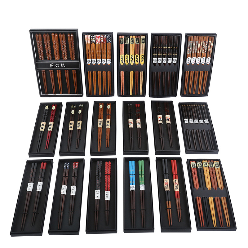 YFJY Japanese-style Cherry Blossom Chopsticks Five-wood Chopsticks Wooden Tortoise Shell Thread Craft Chopsticks Gift suit Cross-border Hot Sale