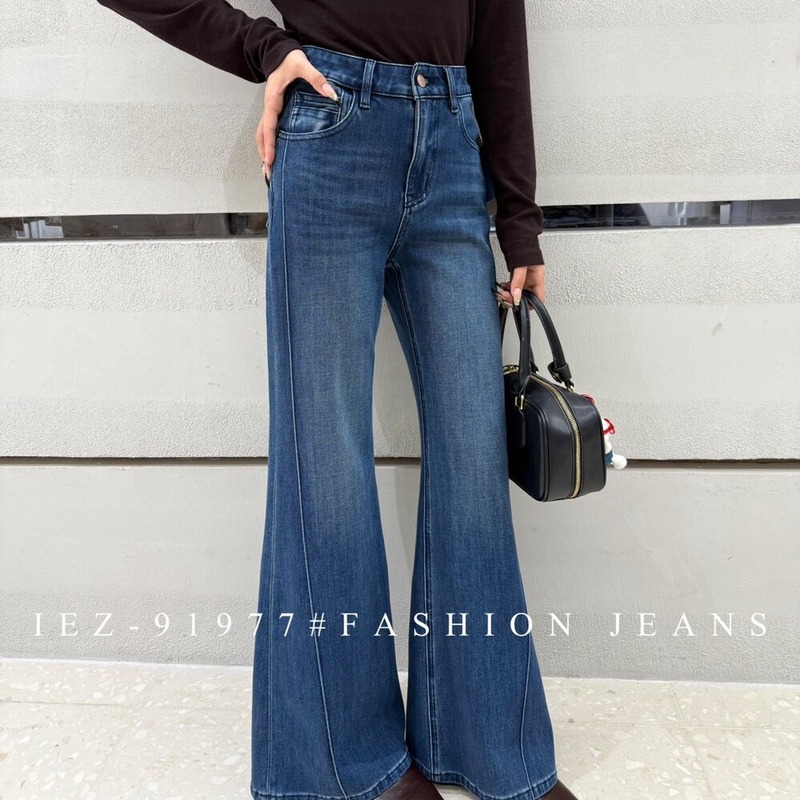 2025年秋新款IEZ91977牛仔裤女欧货高腰四面弹鱼骨边不贴腿喇叭裤|undefined