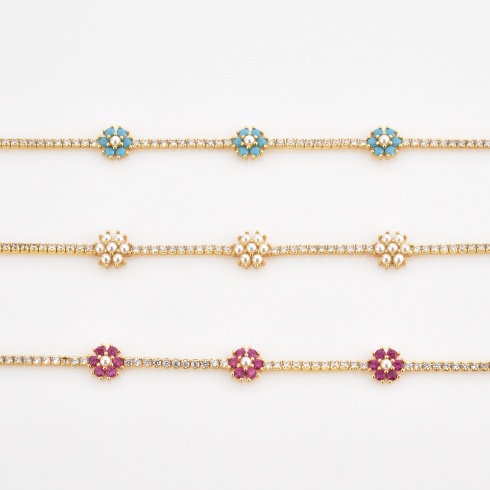 1 Piece Quantity Daily Occasion 925 Sterling Silver Artificial Pearls Zircon Inlay Flower Necklace