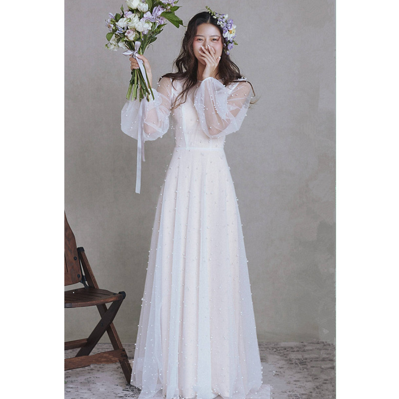 Vestido de boda ligero francés super insensible sencillo estilo coreano 2024 nuevo vestido pequeño