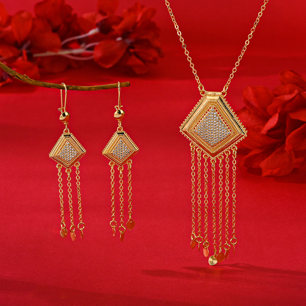 Transfronterizos de moda en el Medio Oriente joyas de mano de obra exquisita aretes de mujer collar conjunto de joyas pendientes de diamantes colgante dos piezas conjunto