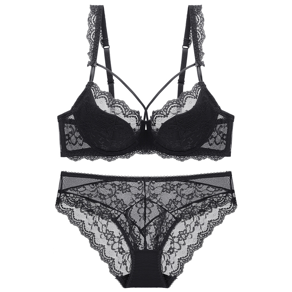 Women's Lace Bra And Brief Set, Comfortable Breathable Lingerie_voghion.com