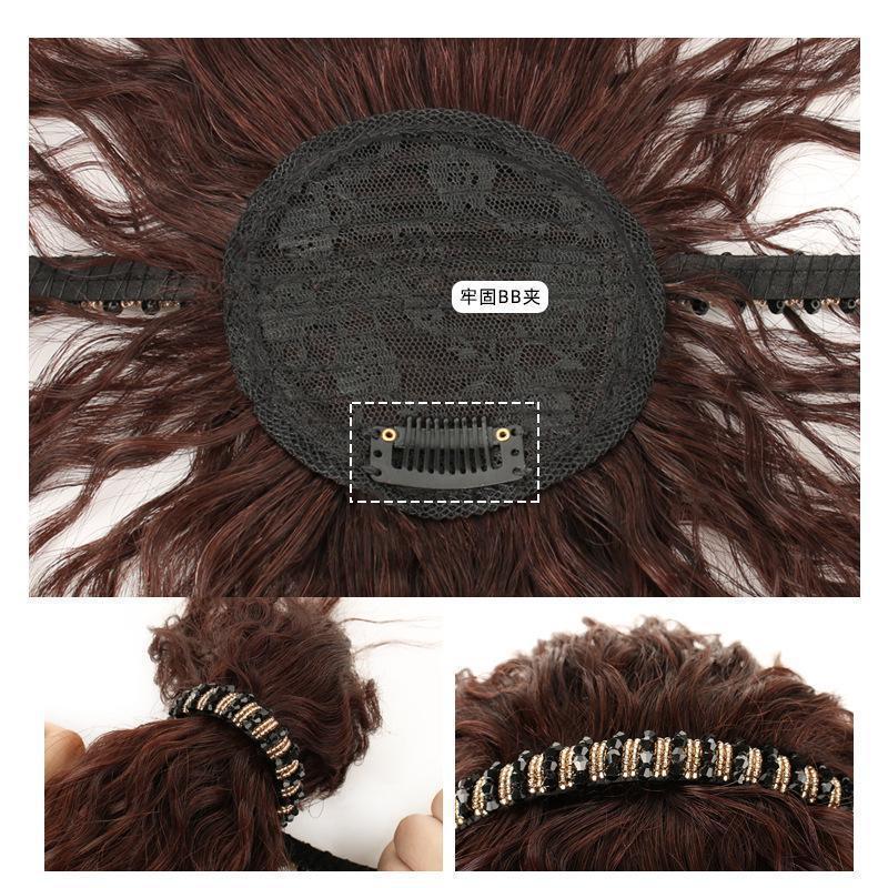Peluca diadema de diamantes de imitación de las mujeres flequillo de una pieza de reemplazo de cabello bloque cubierta de cabello blanco aumento de volumen frente natural flequillo peluca pieza