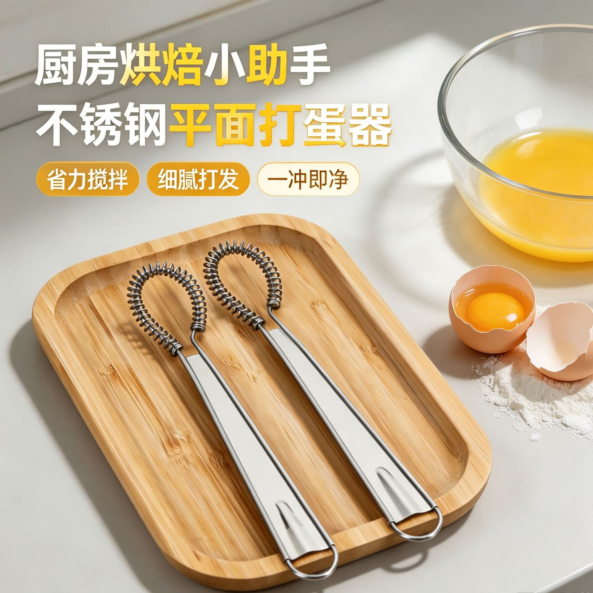 430 Stainless Steel Egg Beater Coffee Flat Stirrer Spring Coil Handheld Kitchen Tool Manual Type in Stock