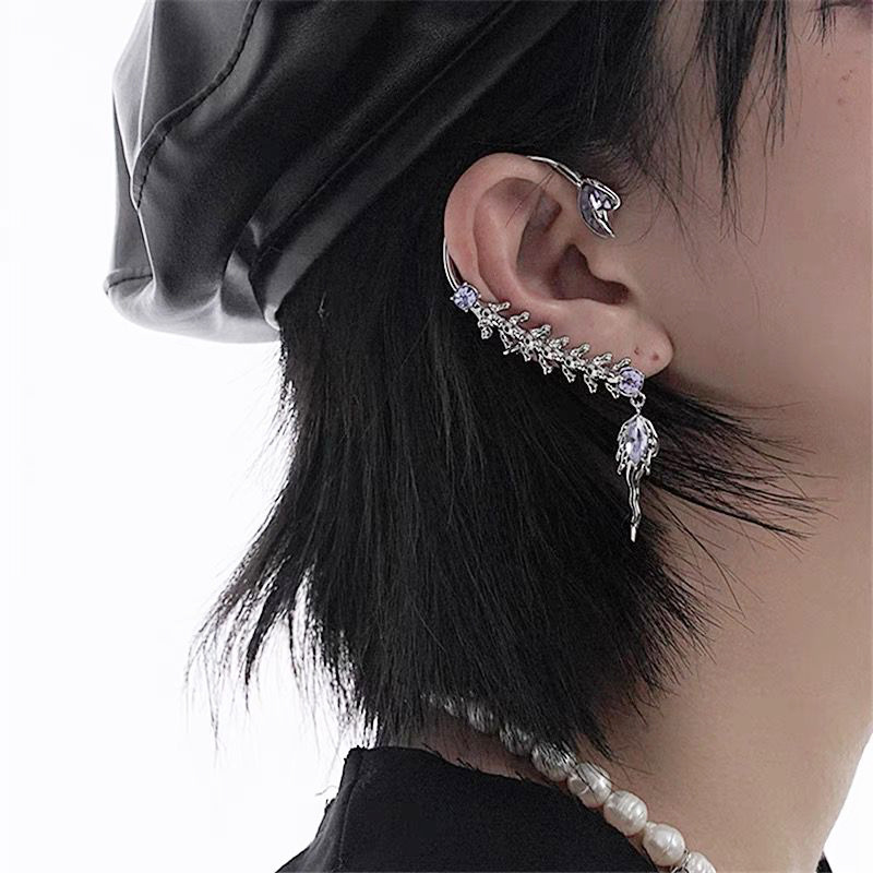 Title 1, S925 Silver Needle Wheat Ear Asymmetric Earring...