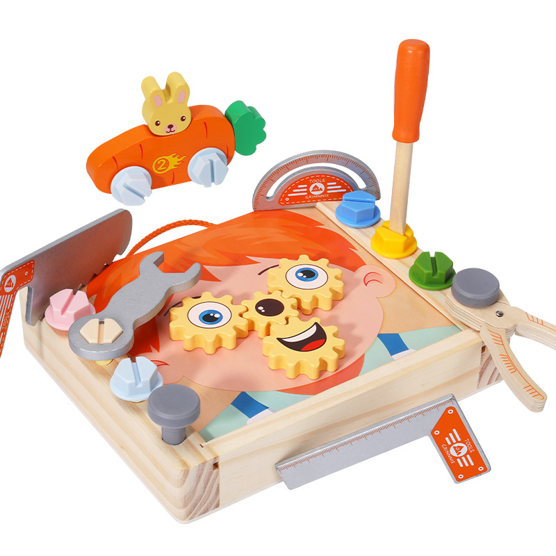 Cesta de herramientas portátil de desmontaje multifuncional de madera para niños, caja de herramientas de reparación de tornillos, juguetes educativos de educación temprana para bebés