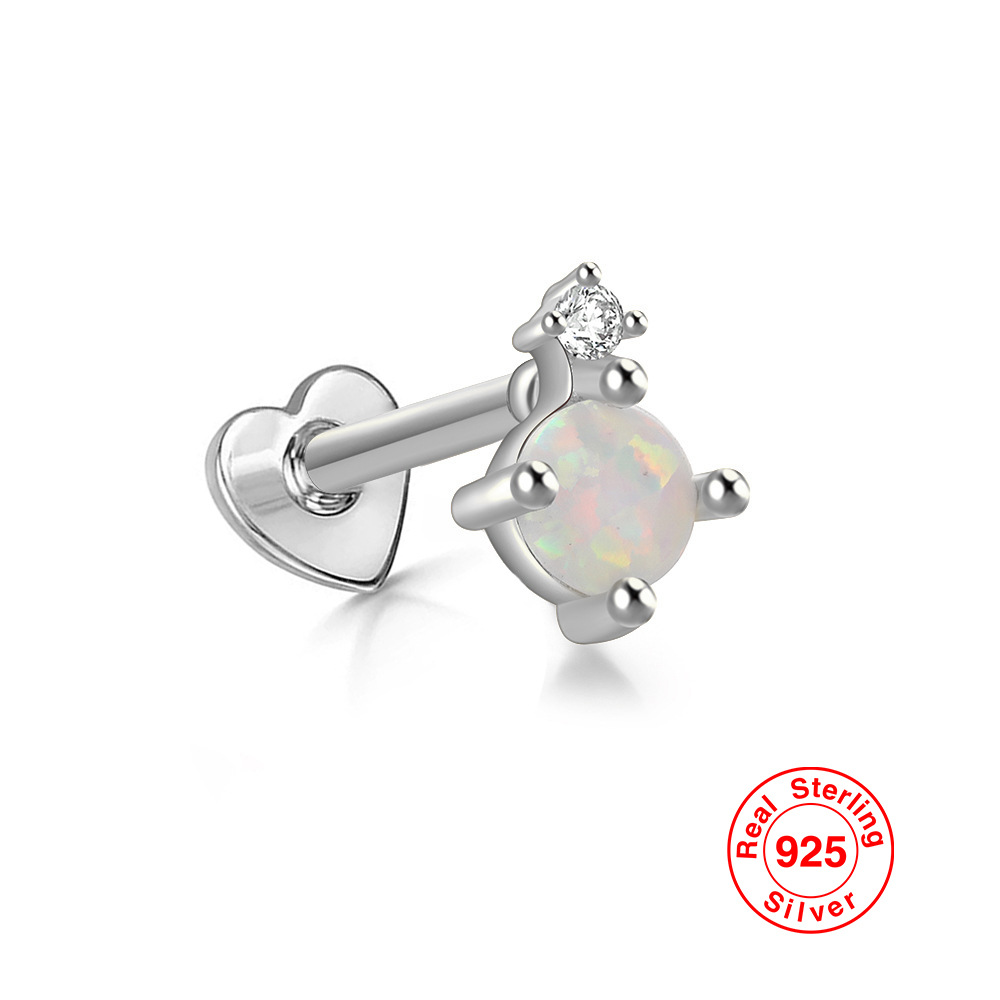 S925 plata esterlina ópalo diamante incrustado en forma de corazón hilo piercing oído hueso Stud Europea y Americana Venta caliente de alta calidad pendientes