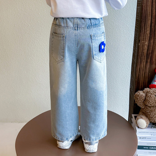 Girls' Pants Spring and Autumn Set 2025 Children Loose Wide Leg Pants Spring Korean Version Girls' Straight Leg Jeans