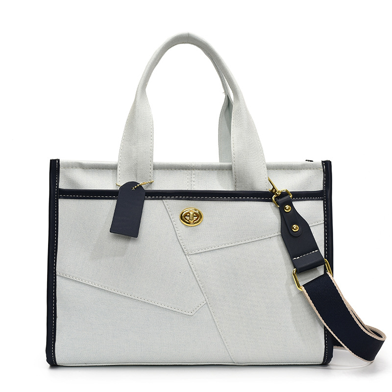 Bolsos para mujer 2025 nuevo estilo transfronterizo de mezclilla costura de contraste de color bolso portátil portátil bolso de mensajero de hombro de viaje de ocio