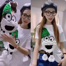 加肥大码磨毛德绒女短袖春秋季中长款重工半袖胖MM200斤宽松上衣