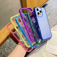 彩虹深色边框透明软壳适用iPhone16promax手机壳15二合一气囊防摔