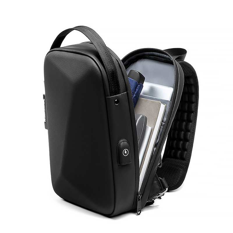 Men's Chest Bag Casual Rigid Waterproof Lightweight Trendy Street Multi-faceted Rechargeable Fitness Tablet Single Shoulder Crossbody Bag