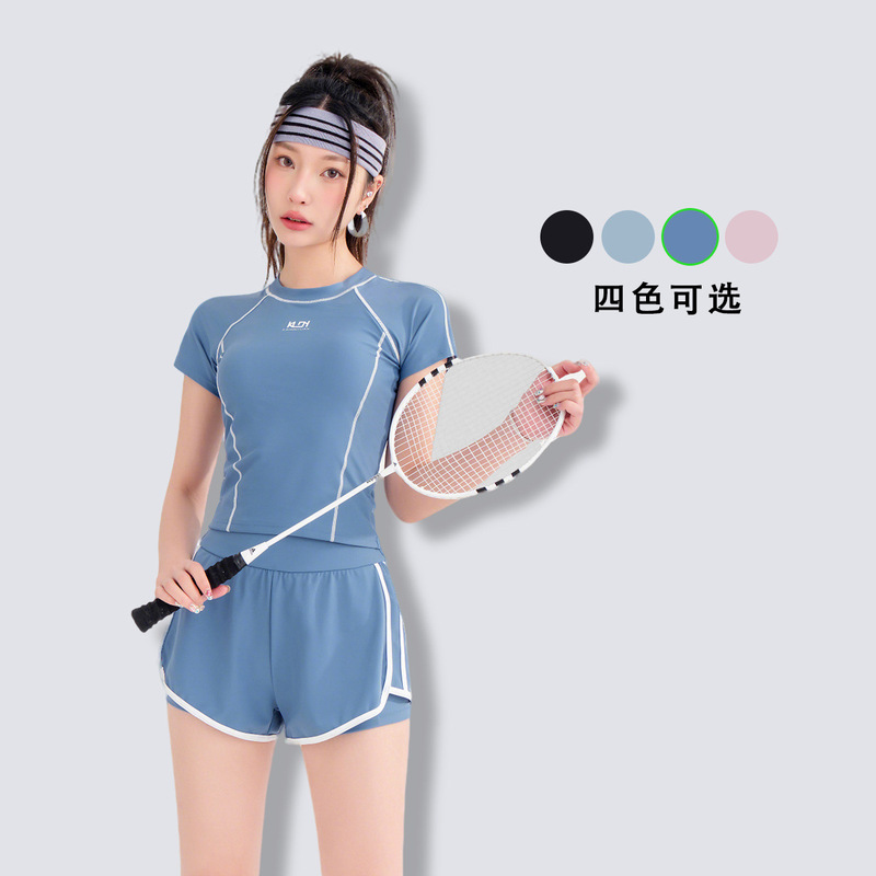新款分体运动泳衣女短袖套装修身显瘦速干游泳馆健身跑步冲浪泳装|undefined