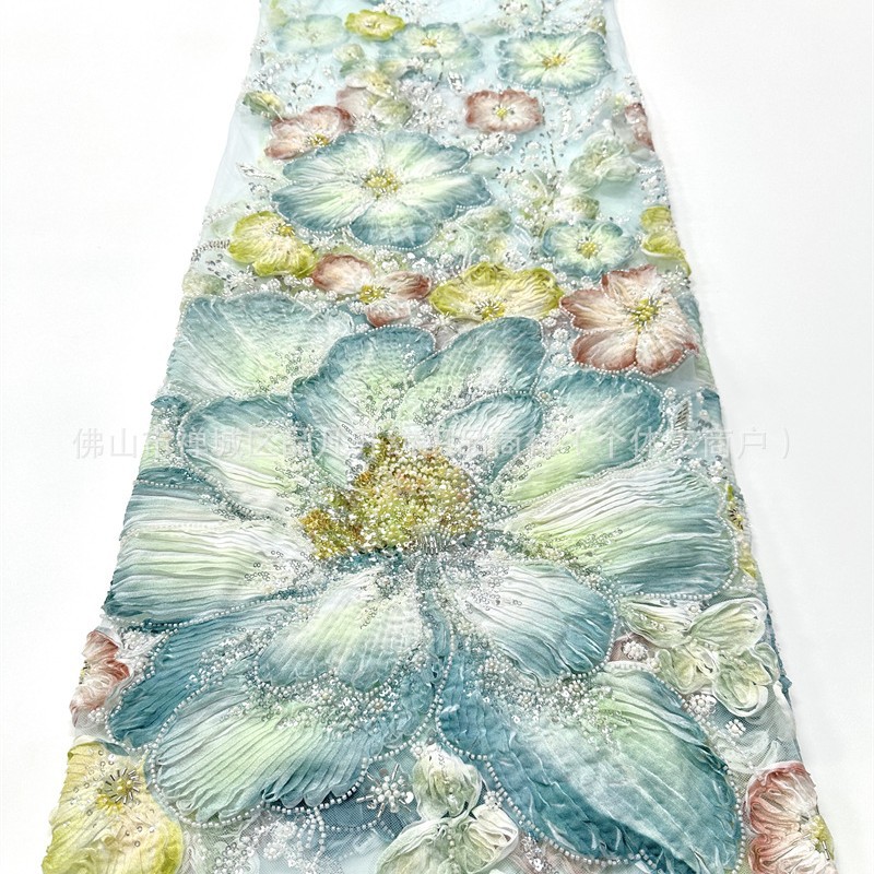 Fabricantes de nueva industria pesada Gaoding gran placa de flores con tela bordada al por mayor vestido de boda cena tela de ropa