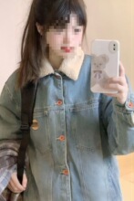 复古牛仔羊羔毛外套女小个子冬装加绒加厚羊羔绒棉衣棉服潮