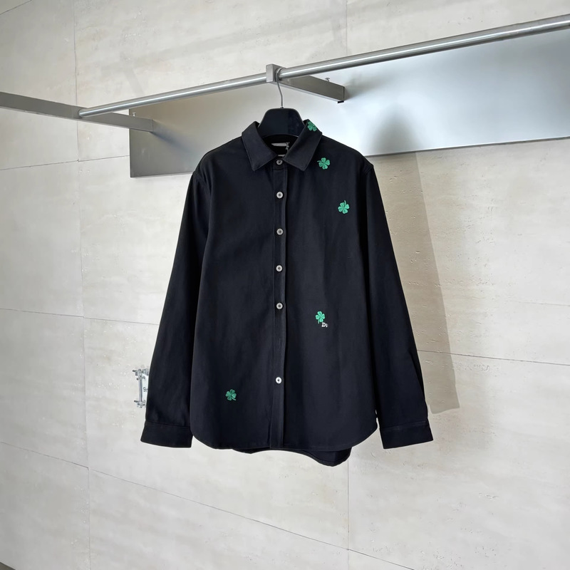 High-End Di Brand 26Ss New Model Four-Leaf Clover Embroidered Turn-Down Collar Denim Long-Sleeve Shirt, Fashionable and Versatile, Unisex
