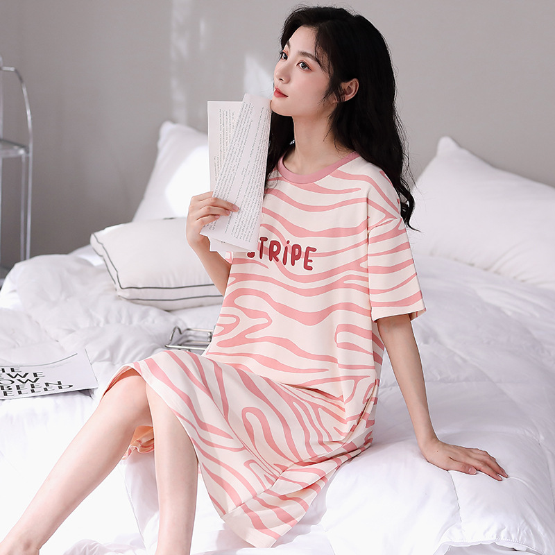 Camisón para las mujeres primavera y verano nuevo Algodón puro lindo casual más tamaño pijamas suelta delgada homewear Vestido de manga corta