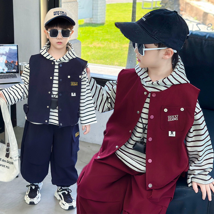 男童秋装条纹三件套春秋款韩版儿童痞帅潮酷套装宝宝洋气衣服男孩|undefined