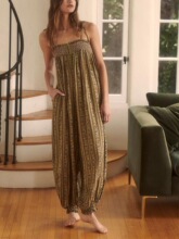 I 38061 Printed High Waist Loose Jumpsuit ӡ�����峤��