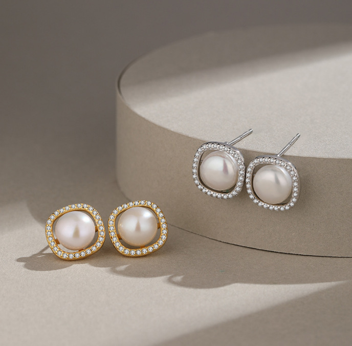 Pendientes de perlas de agua dulce oro blanco 005588