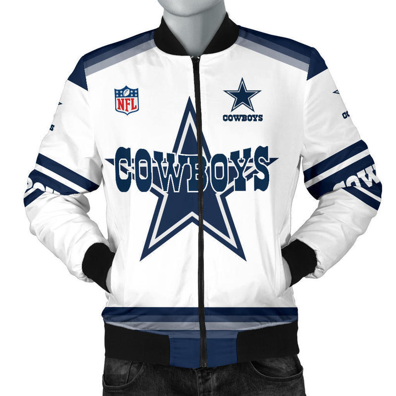 Cross-Border Cowboys Dallas Cowboys Team Print Simple White Men's Flight Jacket New Spring and Autumn Style