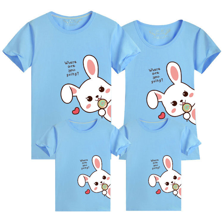 2023 conejo año padre-hijo T-shirt Año Nuevo rojo nacimiento año familia tres familia bendición seguro feliz manga corta moda