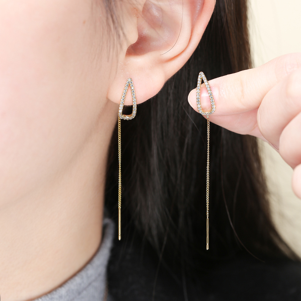 Micro-inlaid Zircon Water Drop-shaped Long Tassel Earrings, Unique Design, Fashionable Ear Thread, Exquisite Internet_voghion.com