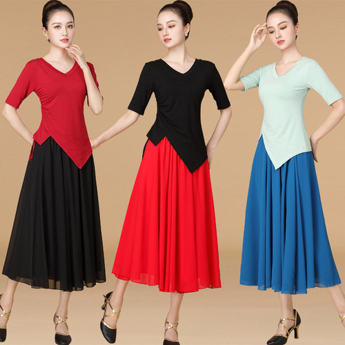  New Square Dance Clothing Modal Top Chiffon Dancing Clothes Large Skirt Dance Performance Costume
