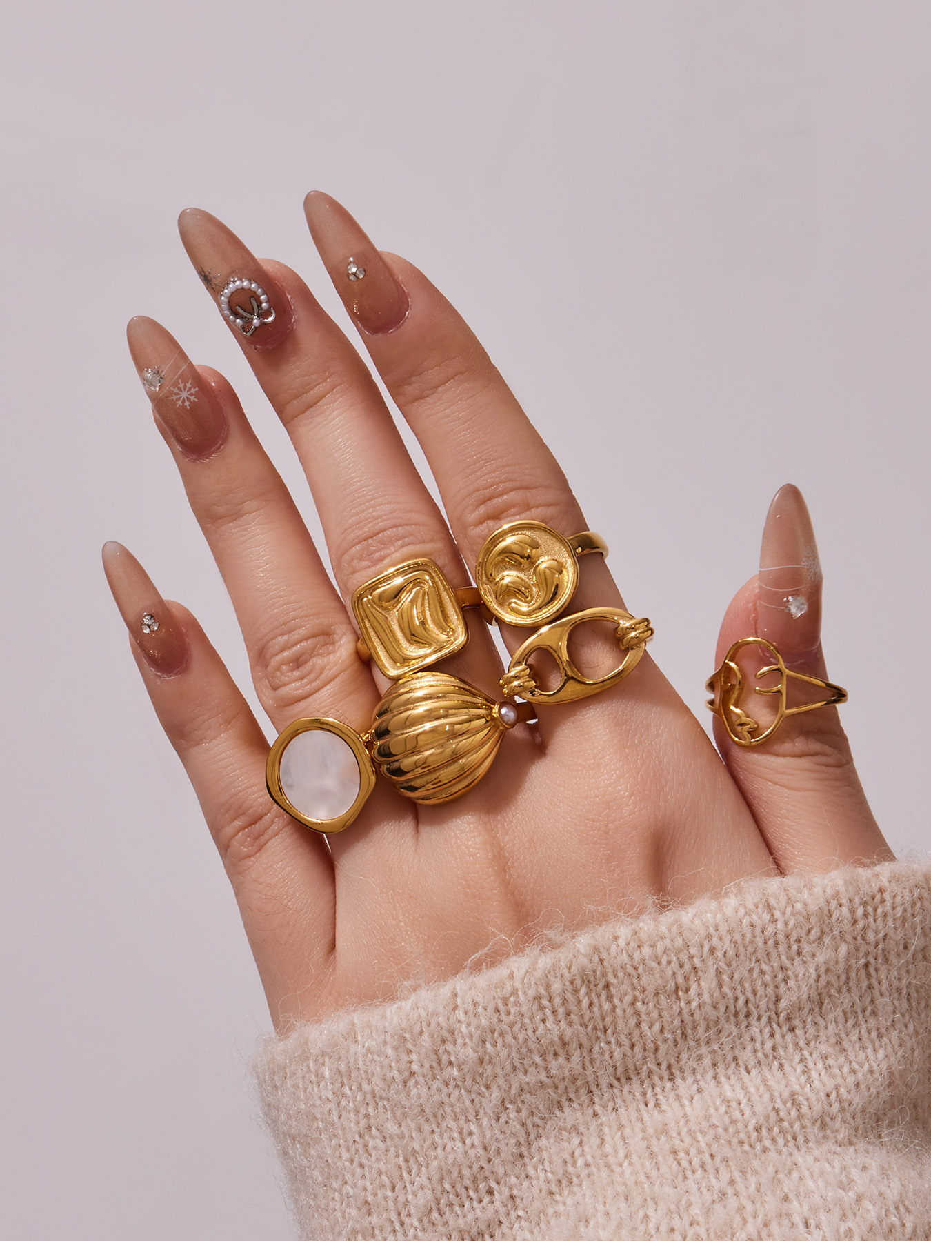 Mysterious Retro Geometric Open Ring Set Stainless Steel Jewelry_voghion.com