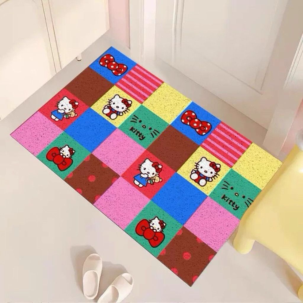 Cute Kitty Silk Loop Doormat for Entryway, Dirt-Resistant, Customizable, Non-Slip, Easy to Clean Entrance Door Mat