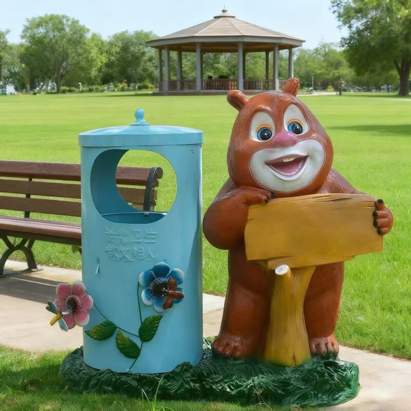 Outdoor Fiberglass Cartoon Character Trash Can Ornaments Park Garden Kindergarten Shopping Mall Amusement Park Decorative Sculptures