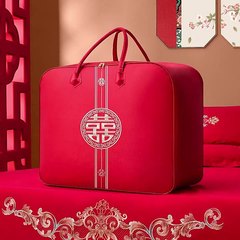 結婚服布団持参喜被収納袋刺繍サテンオックスフォード布四点セット手提げ袋結婚祝い毛布大