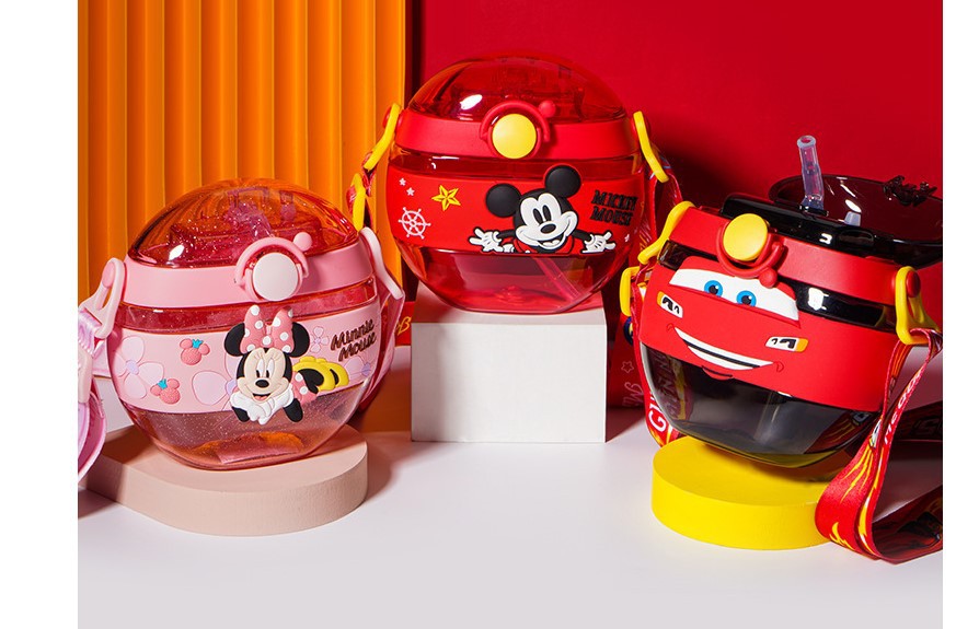 Disney/迪士尼甜甜圈杯子圆形夏户学生外便携吸管杯420ML儿童水杯
