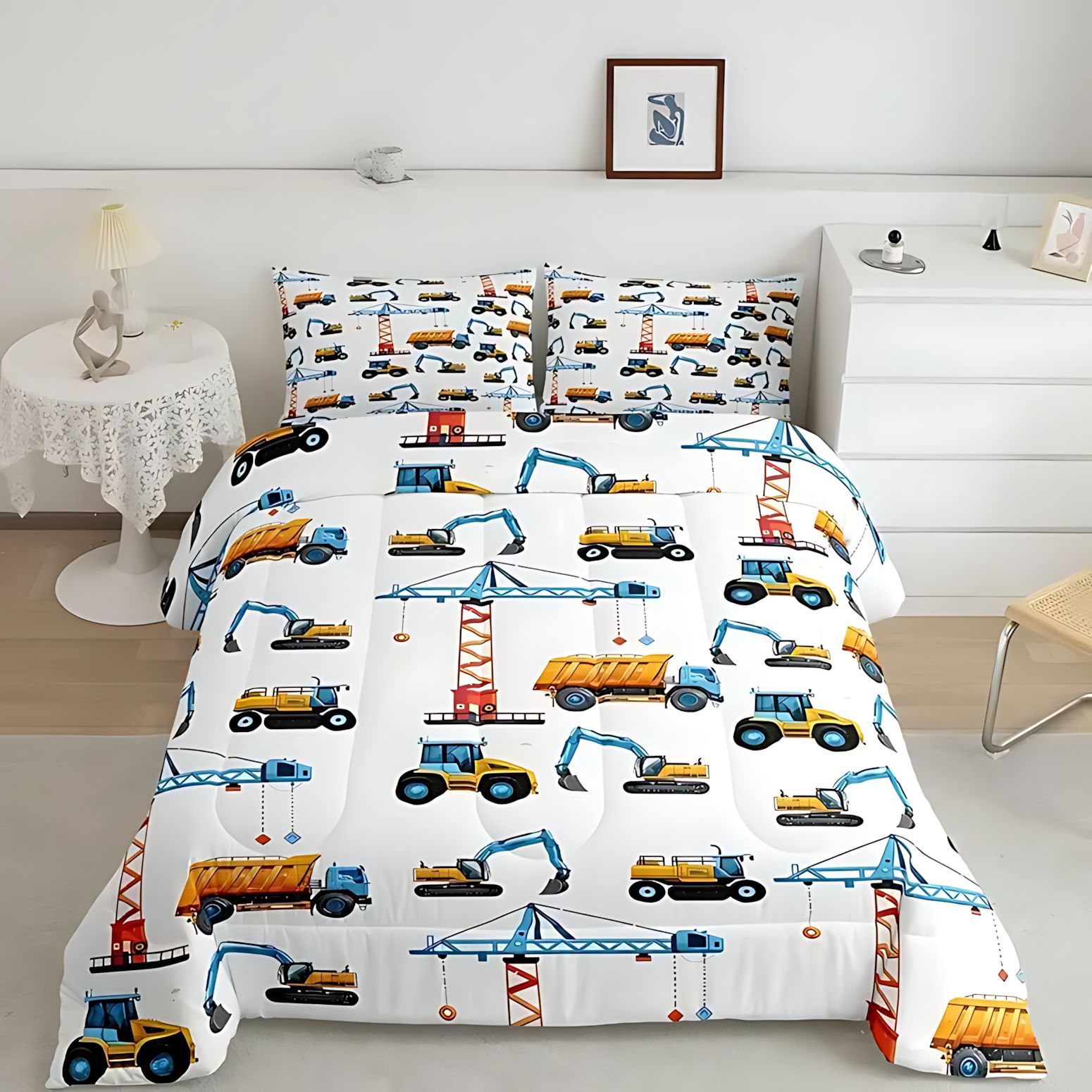 TEMU / JIT Transfronterizo Camión de dibujos animados impresión digital HD 180gms colcha colcha almohada conjunto de ropa de cama