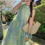 夏季挂脖法式海边连衣裙