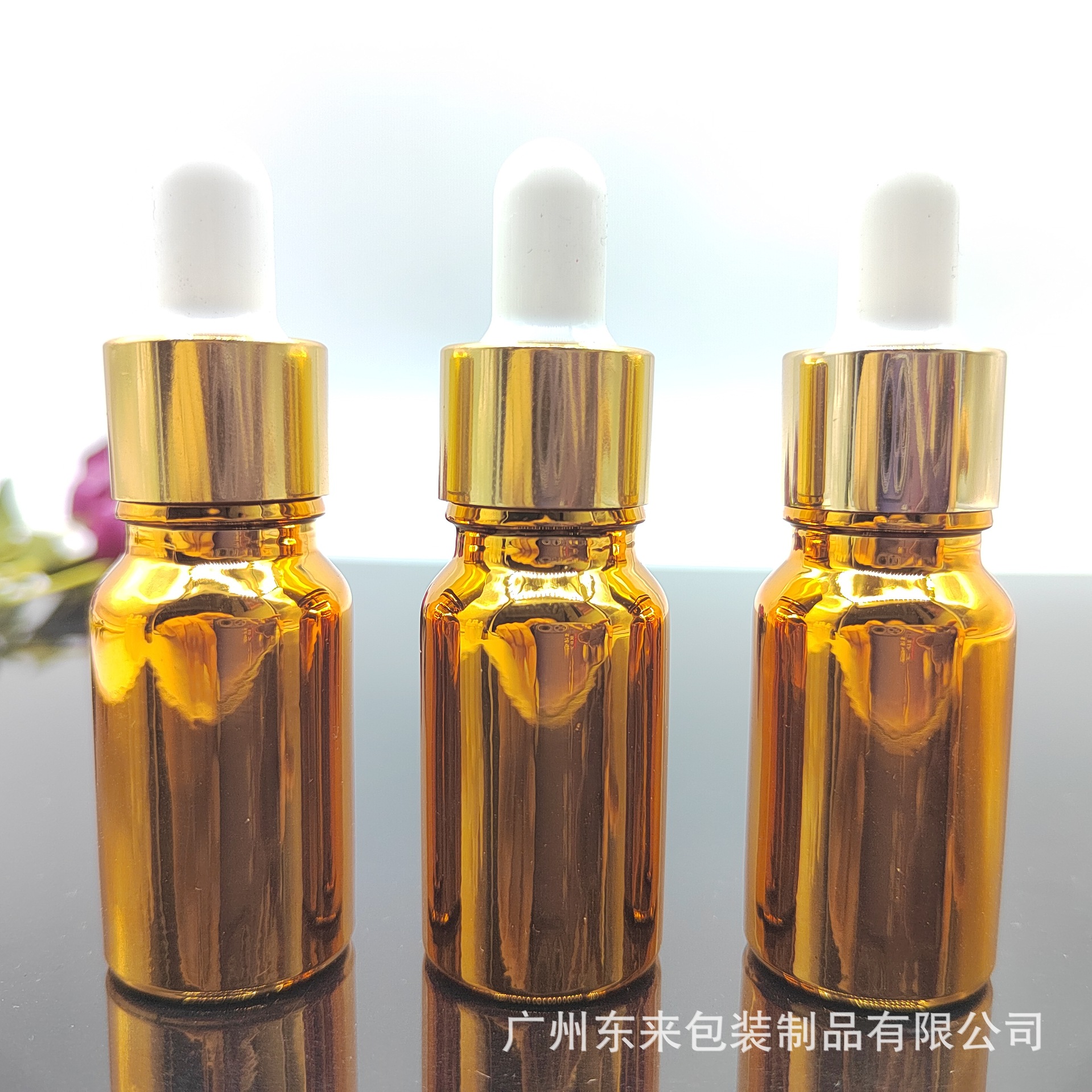 工厂现货批发10ml精油瓶滴管分装瓶电镀金色上盖可丝印烫金滴管式