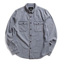 春秋冬新款做旧欧美条纹衬衣外贸原单男士长袖衬衫外套8050