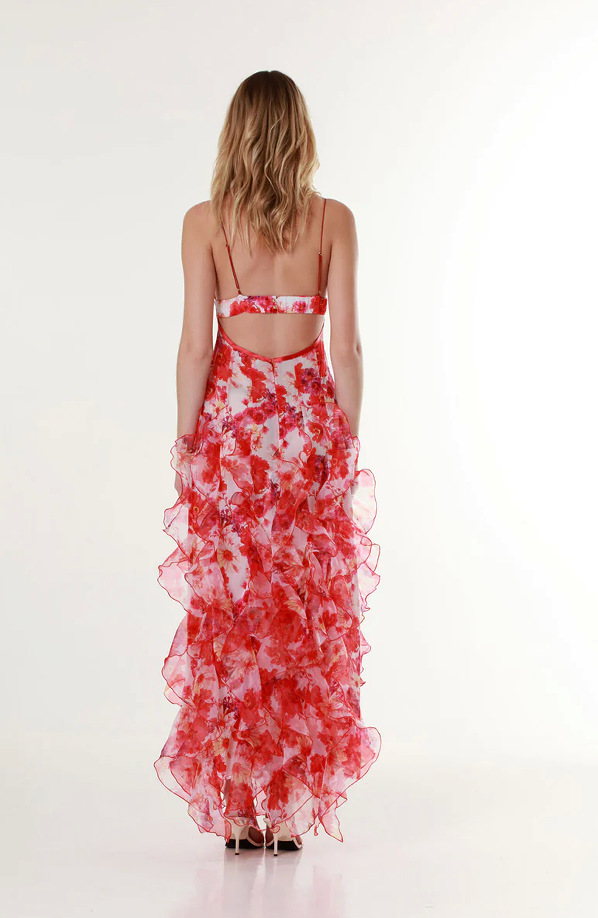 Summer Season Wholesale Women's Elegant Vacation Printing Flower Casual Holiday V Neck Strap Sleeveless Chiffon Dress